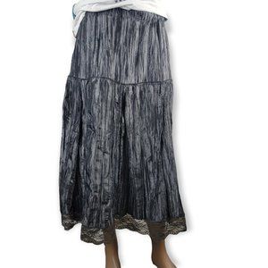 One O One Paris Y2K Gun Metal Shiny Pleated Lace Skirt Size XL T6